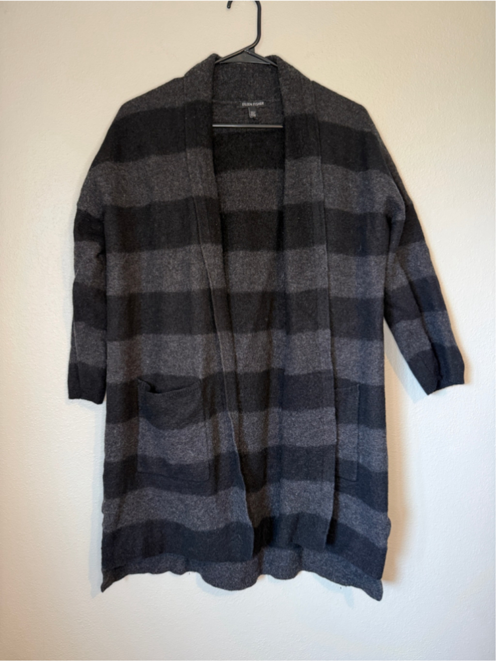 Eileen Fisher XL Merino Wool Striped Long Cardigan